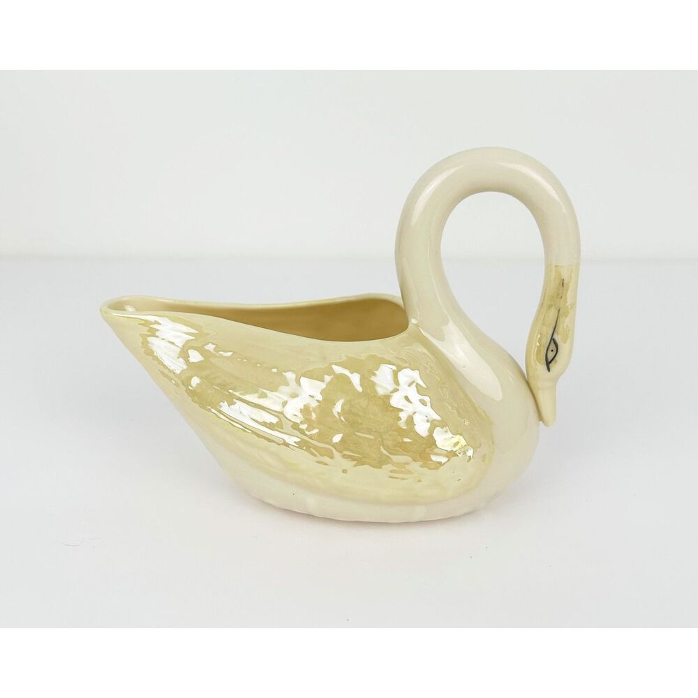 Belleek Swan Gravy Boat Ireland 6th Mark Iridescent Porcelain Creamer Vintage